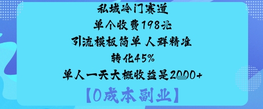 私域冷门赛道:单个收费198米引流模板简单人群精准转化45%单人一天大概收益是1k+-U9联盟