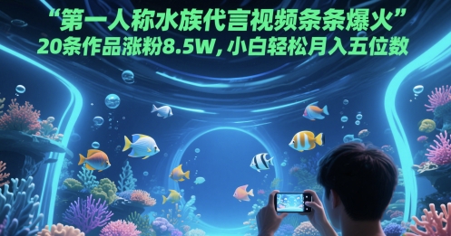 第一人称水族代言视频条条爆火，20条作品涨粉8.5W，小白轻松月入五位数-U9联盟
