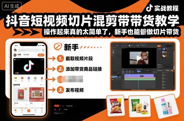 抖音短视频切片混剪带货教学，操作起来真的太简单了，新手也能做切片带货-U9联盟