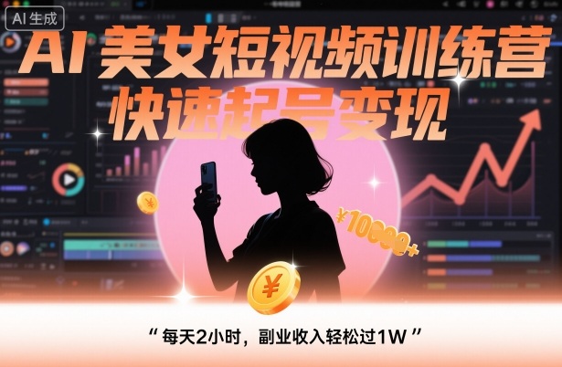 AI美女短视频训练营，快速起号变现，每天2小时，副业收入轻松过1W-U9联盟