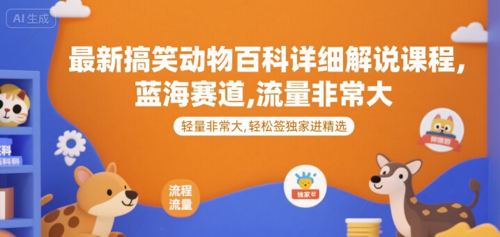 最新搞笑动物百科详细解说课程，蓝海赛道，流量非常大，轻松签独家进精选-U9联盟