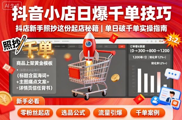 抖音小店日爆千单技巧，抖店新手照抄这份起店秘籍，单日破千单-U9联盟