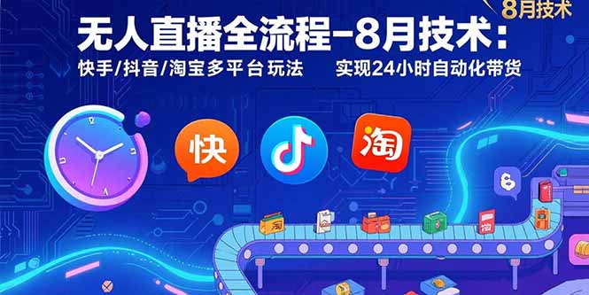 无人直播全流程-8月技术：快手/抖音/淘宝多平台玩法 实现24小时自动化带货-U9联盟