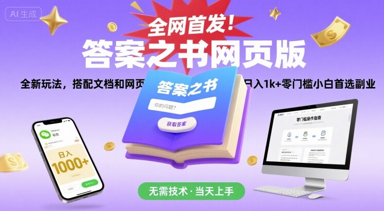 全网首发！答案之书网页版，全新玩法，搭配文档和网页，日入1k+零门槛小白首选副业【揭秘】-U9联盟
