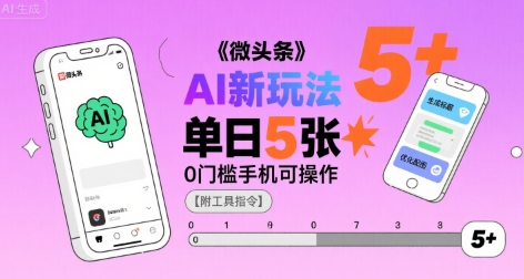 微头条AI新玩法，小白单日5张+，0门槛手机可操作【附工具指令】-U9联盟