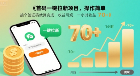 首码一键拉新项目，操作简单，接个验证码就算完成，收益可观， 一小时收益70+【揭秘】-U9联盟