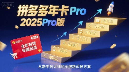 拼多多年卡2025Pro版，五大板块从认知到基础、从推广到活动、从活动到玩法-U9联盟
