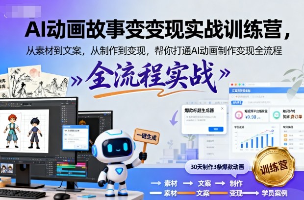 AI动画故事变现实战训练营，从素材到文案，从制作到变现，帮你打通AI动画制作变现全流程-U9联盟
