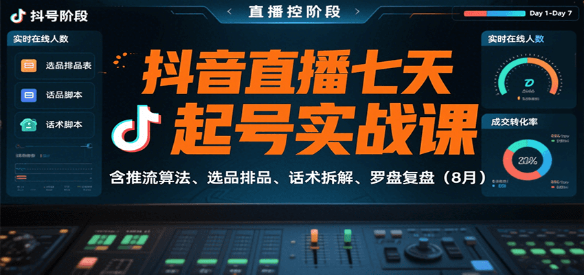 抖音直播七天起号实战课：含推流算法、选品排品、话术拆解、罗盘复盘(8月)-U9联盟