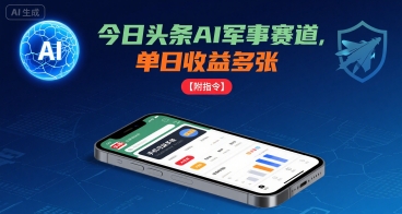 今日头条AI军事赛道，单日收益多张 ，手机可做【附指令】-U9联盟