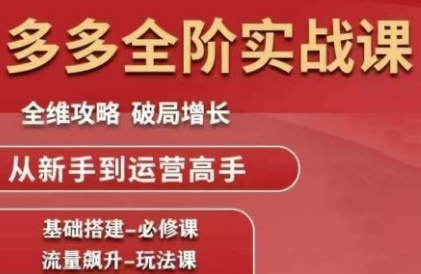 拼多多全阶实战课程，全维攻略，破局增长，从新手到运营高手-U9联盟