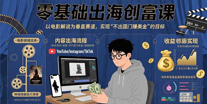 零基础出海创富课：以电影解说为垂直赛道，实现不出国门赚美金的目标-U9联盟