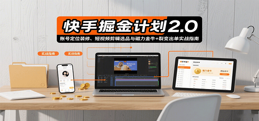 快手掘金计划2.0，账号定位装修、短视频剪辑选品与磁力金牛+裂变出单实战指南-U9联盟