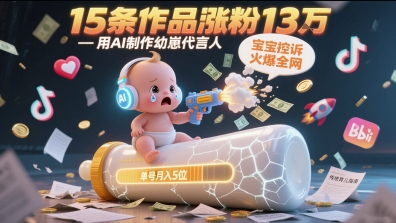 用AI制作幼崽代言人，宝宝的控诉火爆全网，15条作品涨粉13W，单号月入5位数实操教程-U9联盟