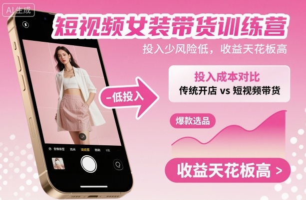 短视频女装带货训练营，投入少风险低，收益天花板高-U9联盟