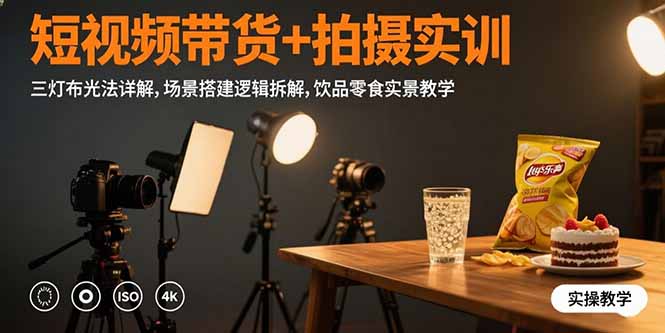 短视频带货+拍摄实训：三灯布光法详解,场景搭建逻辑拆解,饮品零食实景教学-U9联盟