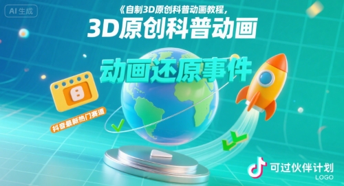 自制3D原创科普动画教程，动画还原事件，抖音最新热门赛道，可过伙伴计划-U9联盟