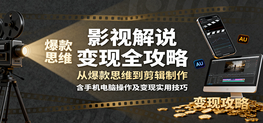 影视解说变现全攻略：从爆款思维到剪辑制作，含手机电脑操作及变现实用技巧-U9联盟