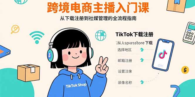 跨境电商主播入门课，TikTok下载注册，支付工具配置，社媒账号管理全流程-U9联盟