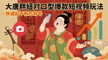 大唐胖妞对口型爆款短视频玩法，快速起千粉万粉号-U9联盟