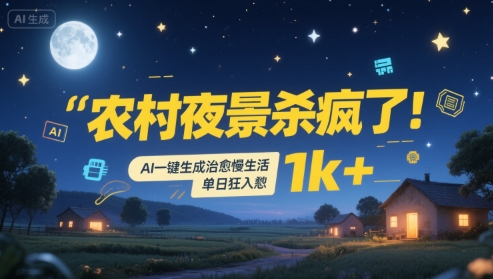 农村夜景杀疯了！AI一键生成治愈系慢生活，单日狂入1k+-U9联盟