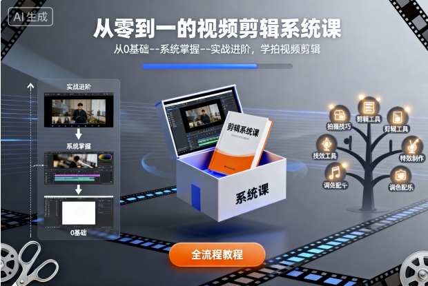 从零到一的视频剪辑系统课，从0基础–系统掌握–实战进阶，学拍视频剪辑-U9联盟
