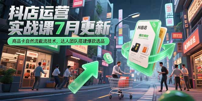 抖店运营实战课7月更新，商品卡自然流截流技术，达人团队搭建爆款选品-U9联盟