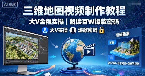 三维地图视频制作教程，大V全程实操，解读百W爆款密码-U9联盟